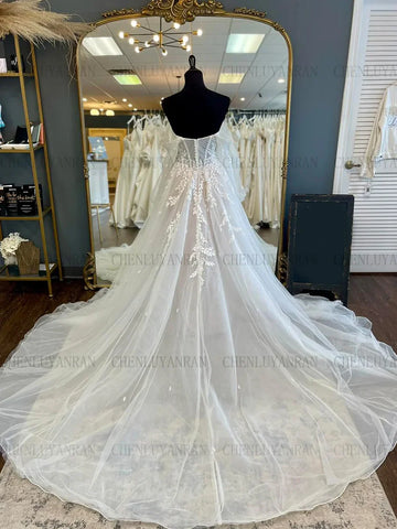 Runhufu Bohemia Wedding Dresses Sweetheart Puff Sleeves Tulle Bride Dresses A-Line Applique Dress For Women 2024 Robe De Mari¨¦e